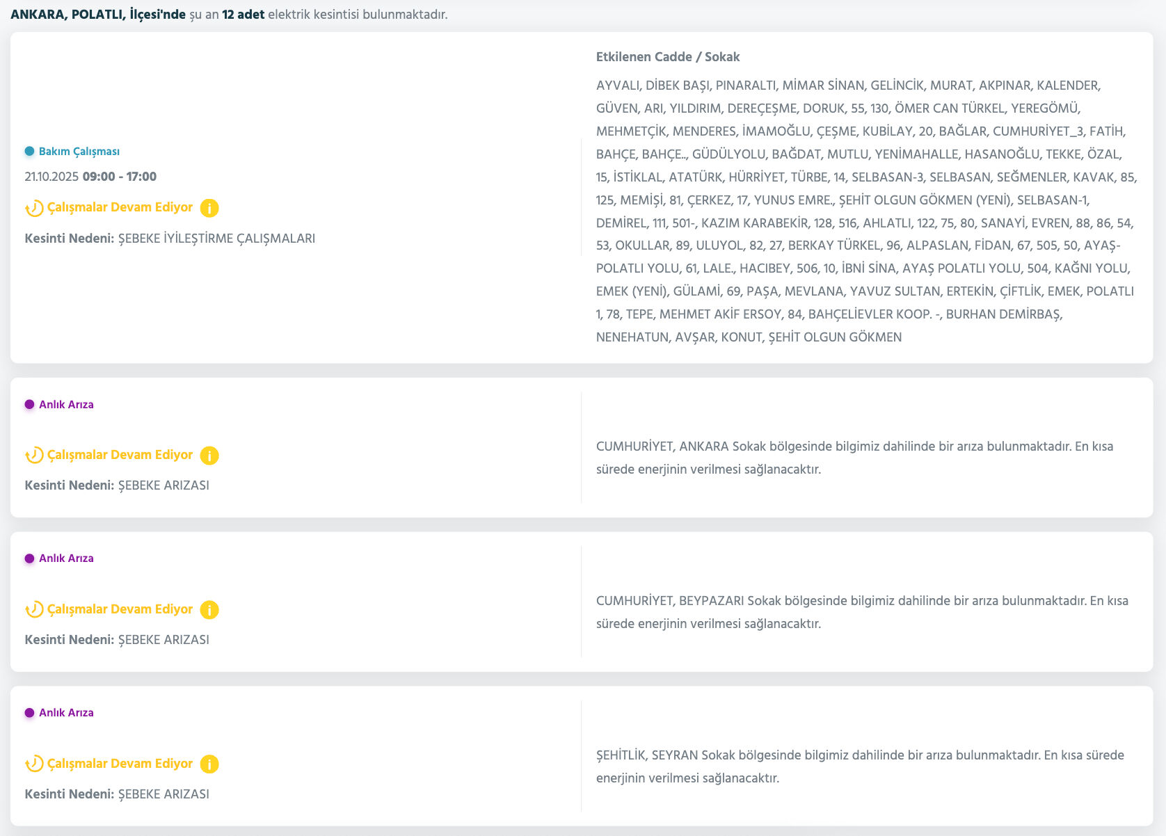 Ankara elektrik kesintisi 21 Ekim Salı: Elektrikler ne zaman gelecek, hangi ilçelerde planlı kesinti var? - 3. Resim