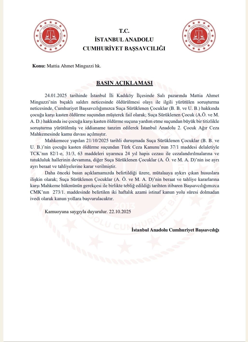 Mattia Ahmet Minguzzi davasında yeni gelişme: Savcılık beraat kararına karşı istinafa gidiyor - 1. Resim
