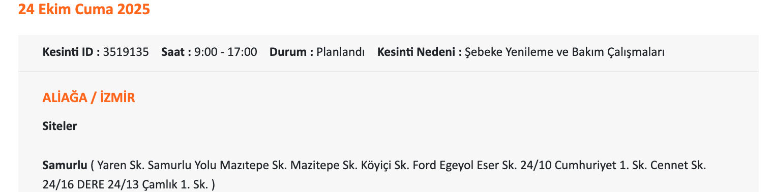 İzmir'in o il&ccedil;eleri karanlıkta kalacak... GDZ Elektrik listeyi paylaştı: İzmir'de elektrikler ne zaman gelecek? - 2. Resim