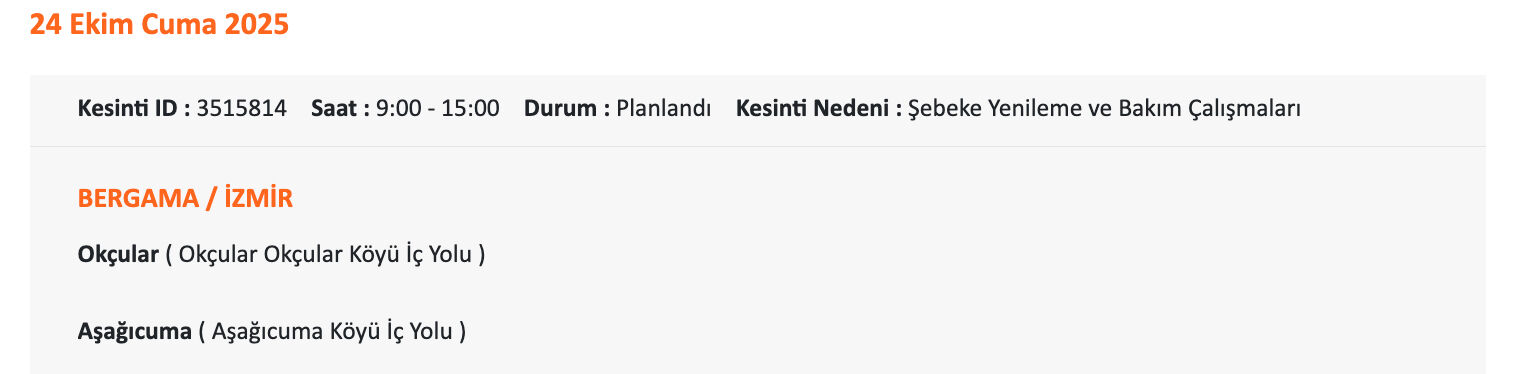İzmir'in o il&ccedil;eleri karanlıkta kalacak... GDZ Elektrik listeyi paylaştı: İzmir'de elektrikler ne zaman gelecek? - 3. Resim