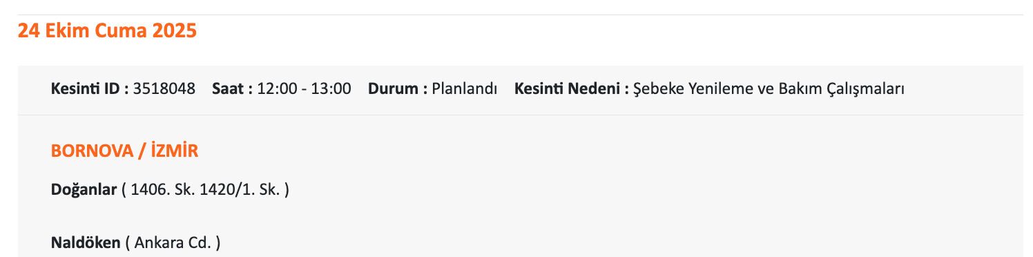 İzmir'in o il&ccedil;eleri karanlıkta kalacak... GDZ Elektrik listeyi paylaştı: İzmir'de elektrikler ne zaman gelecek? - 4. Resim