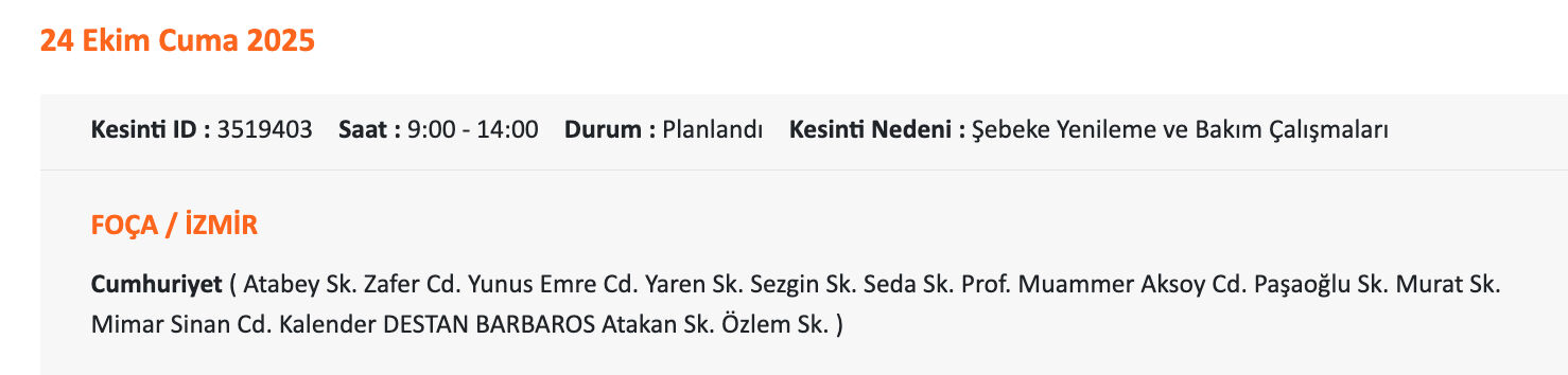 İzmir'in o il&ccedil;eleri karanlıkta kalacak... GDZ Elektrik listeyi paylaştı: İzmir'de elektrikler ne zaman gelecek? - 7. Resim