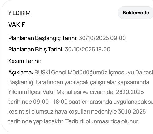 30 Ekim BUSKİ su kesintisi: Bursa'da sular ne zaman gelecek? Yıldırım, Nilüfer, Osmangazi... - 2. Resim