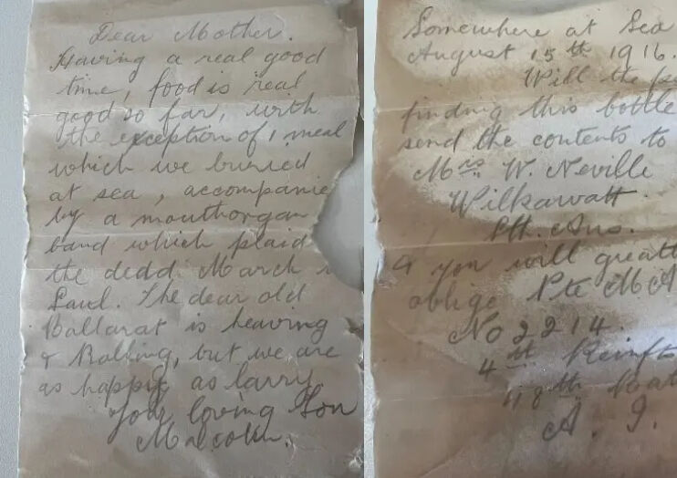 Avustralyalı iki askerin 109 yıl önce denize attığı mektuplar ortaya çıktı! Avustralyalı iki askerin 109 yıl önce denize attığı mektuplar ortaya çıktı! - 2. Resim