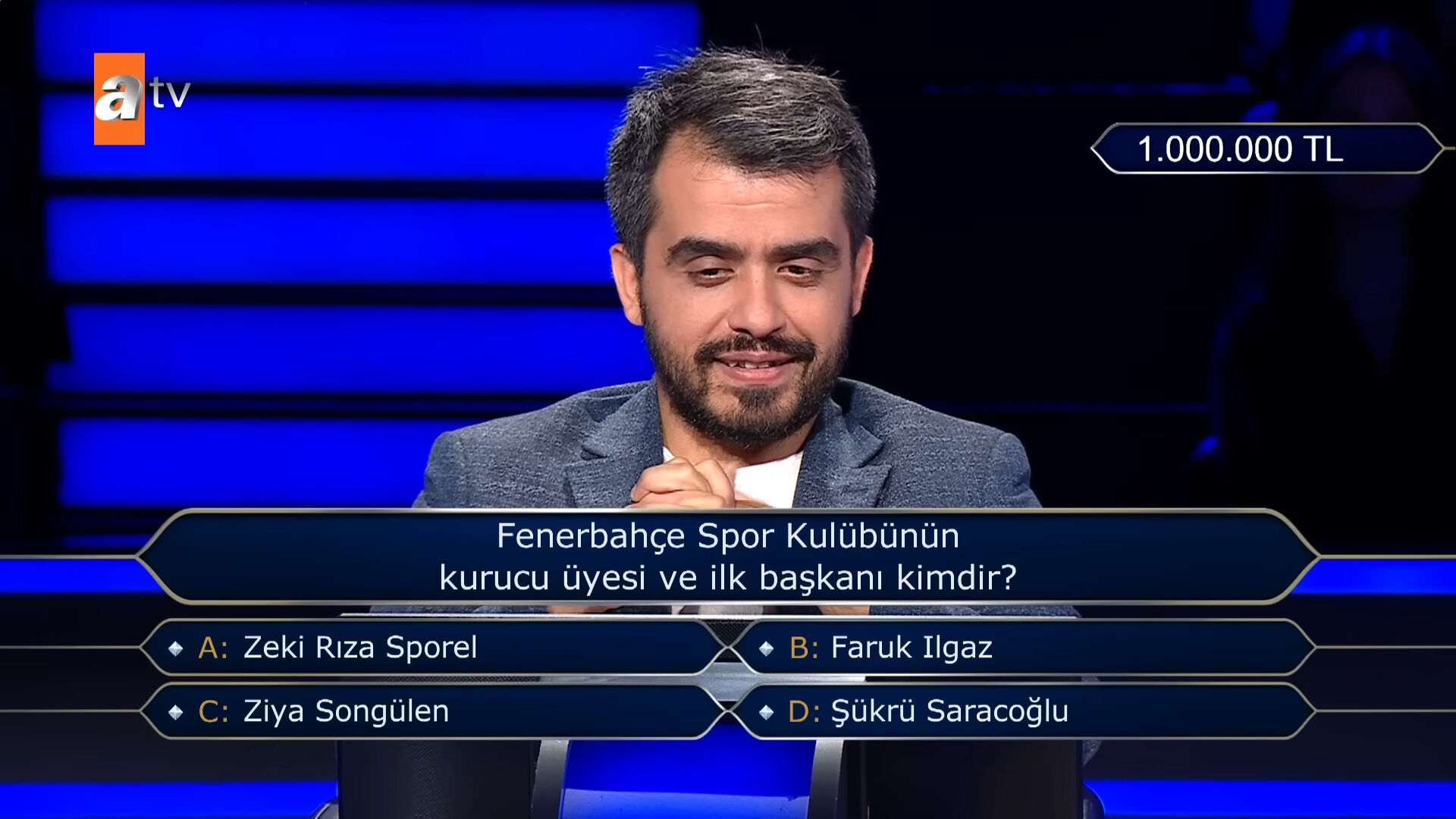 Kim Milyoner Olmak İster'de 1 milyon TL'lik soru a&ccedil;ıldı: Fenerbah&ccedil;e Spor Kul&uuml;b&uuml;n&uuml;n kurucu &uuml;yesi ve ilk başkanı kimdir? - 1. Resim