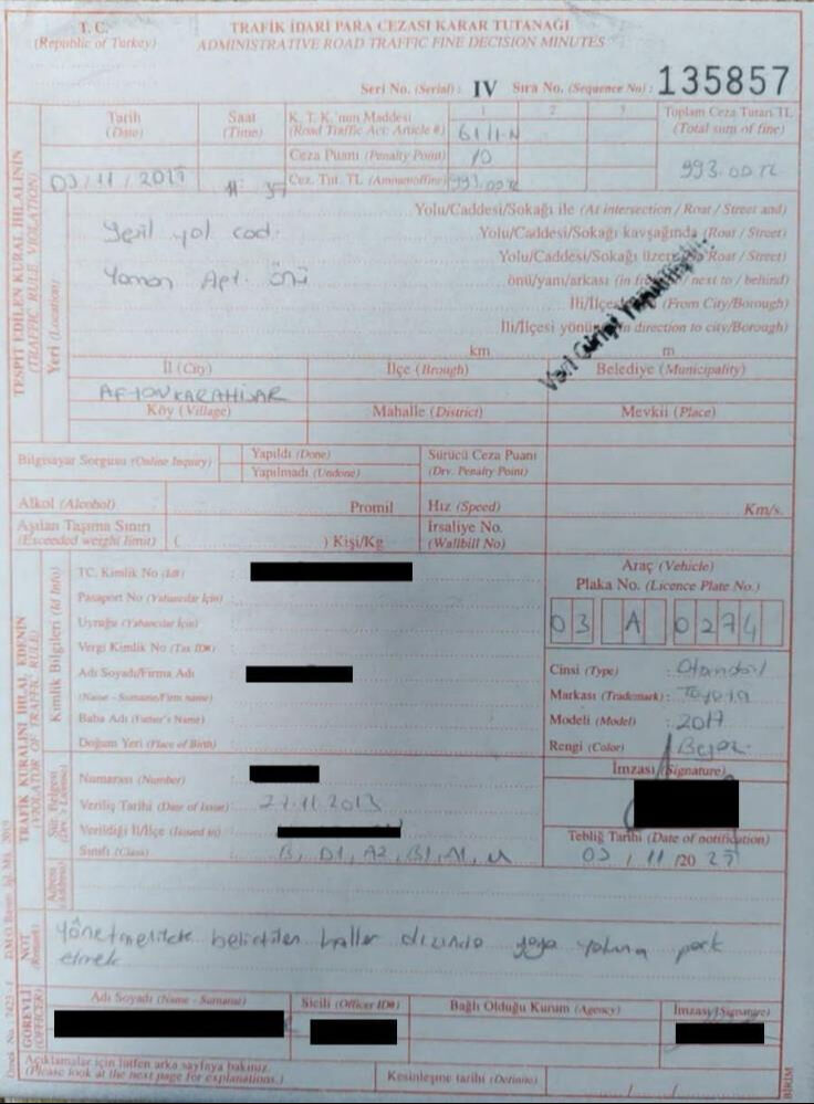 Afyonkarahisar'da ekip otosunu yaya geçidine park eden polis memuruna para cezası - 1. Resim