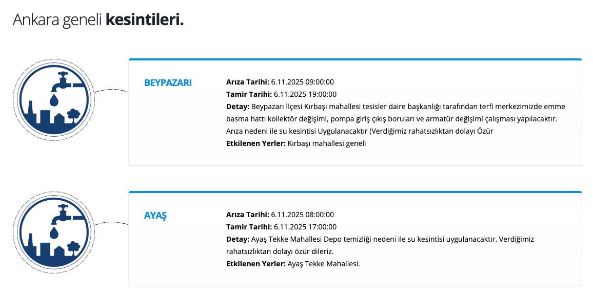 Ankara su kesintisi 6 Kasım! ASKİ kesinti ne zaman bitecek, Ankara'da sular saat kaçta gelecek? Ankara su kesintisi 6 Kasım! ASKİ kesinti ne zaman bitecek, Ankara'da sular saat kaçta gelecek? - 1. Resim