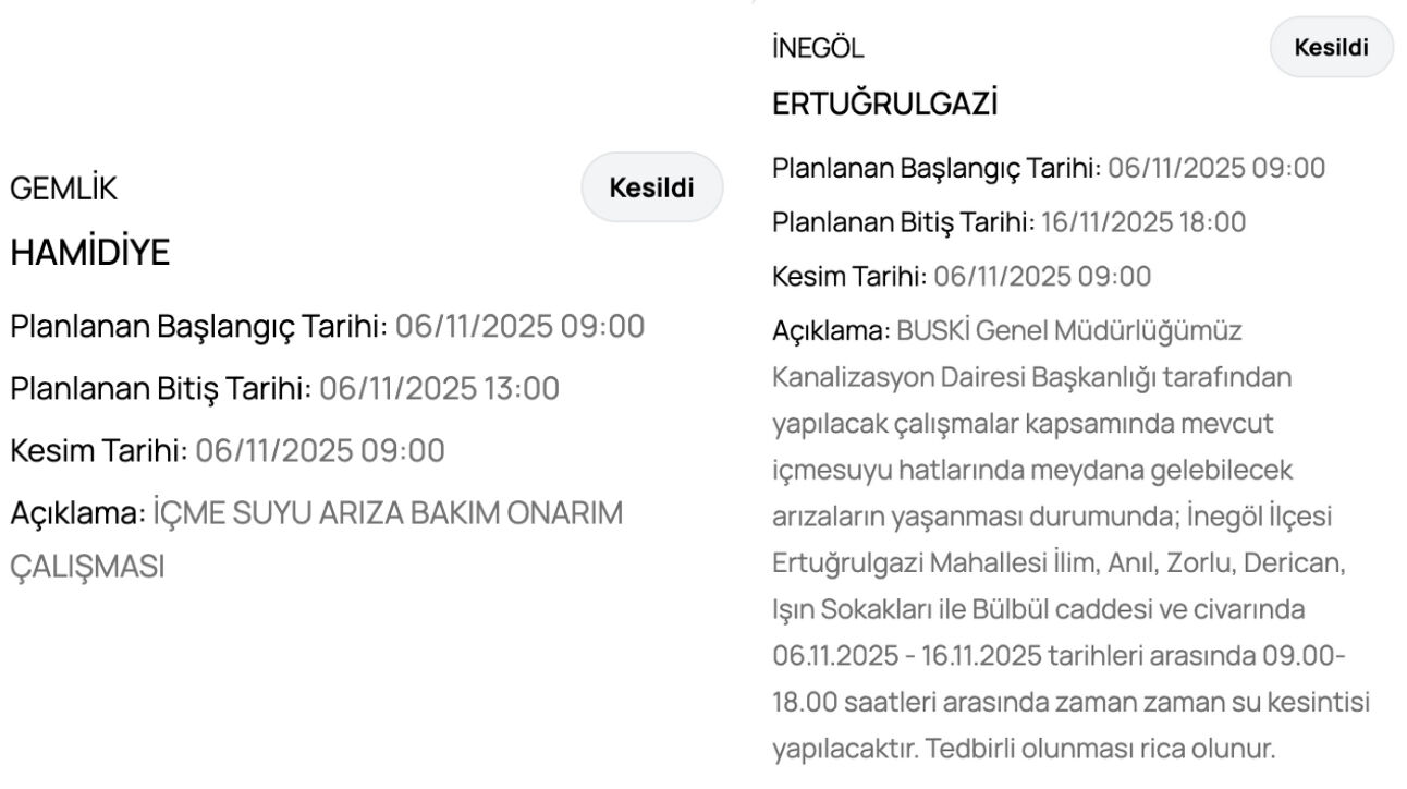 BUSKİ su kesintisi 6 Kasım! Bursa'da sular ne zaman, saat kaçta gelecek? BUSKİ su kesintisi 6 Kasım! Bursa'da sular ne zaman, saat kaçta gelecek? - 1. Resim