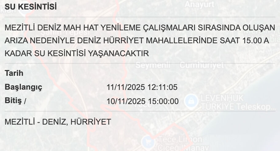 10 Kasım MESKİ su kesintisi! Bugün Mersinde sular ne zaman gelecek? - 5. Resim