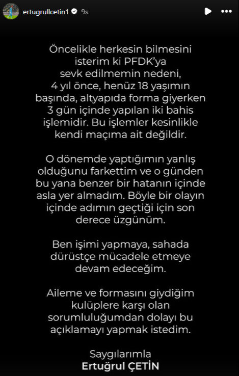 Ertuğrul Çetin'den 'bahis' açıklaması: Yaptığımın yanlış olduğunu fark ettim! - 2. Resim
