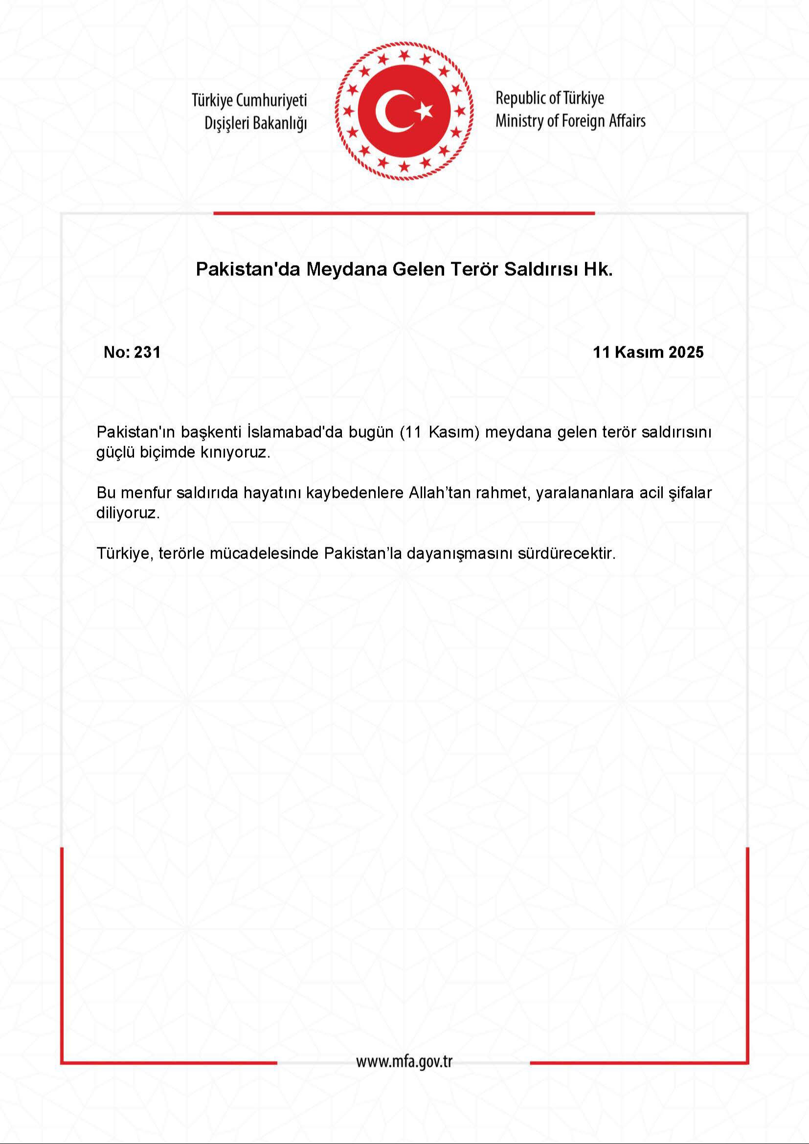 Türkiye'den Pakistan'a 'dayanışma' vurgusu! İslamabad'daki terör saldırısına kınama geldi - 2. Resim