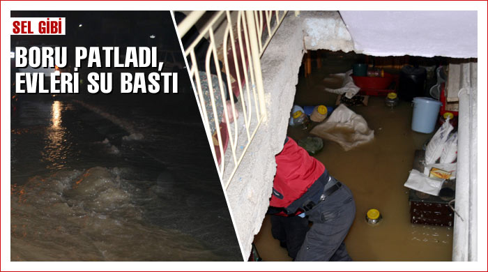Boru patladı, evleri su bastı