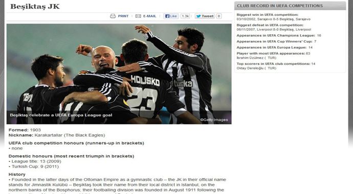 UEFA, internet sitesinde Beşiktaş&#039;a Türkiye Kupası&#039;nı iade etti