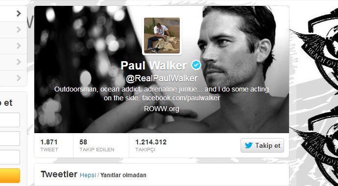 Paul Walker twitter hesabı Paul Walker twitter hesabı