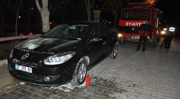 Köpeğe çarpan otomobil alev aldı