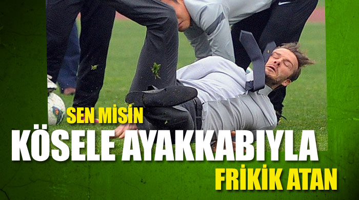 Beckham kösele ayakkabıyla topa vurunca yere düştü