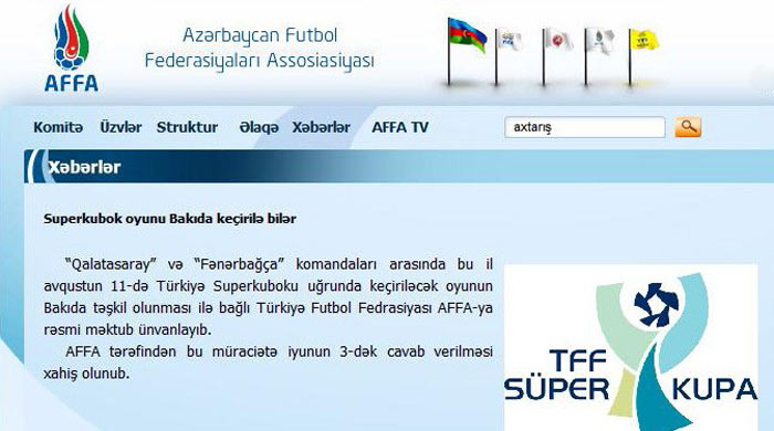 Azerbaycan&#039;dan Süper Kupa maçına yeşil ışık