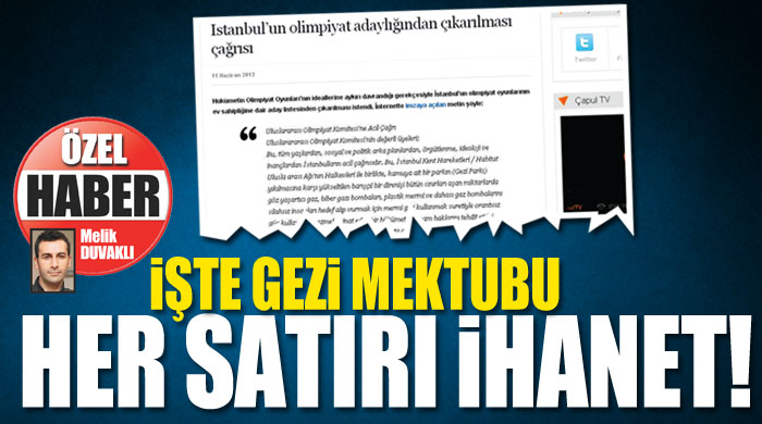 İşte Gezi mektubu, her satırı ihanet