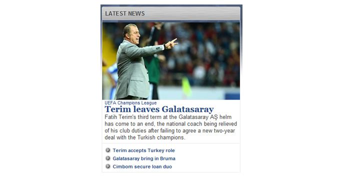 Fatih Terim UEFA&#039;nın manşetinde