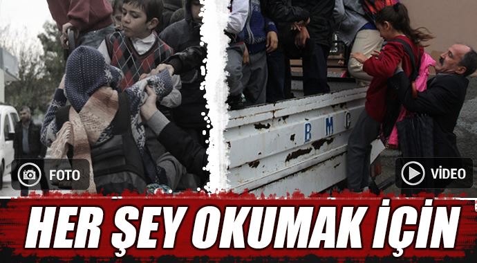 Kamyon kasasında okula tehlikeli yolculuk!
