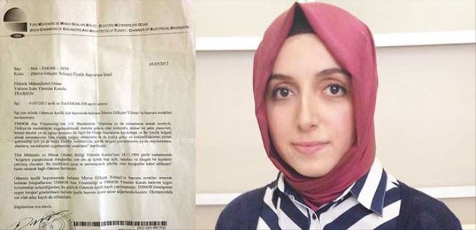 Başörtülü Merve'ye TMMOB zulmü Başörtülü Merve'ye TMMOB zulmü