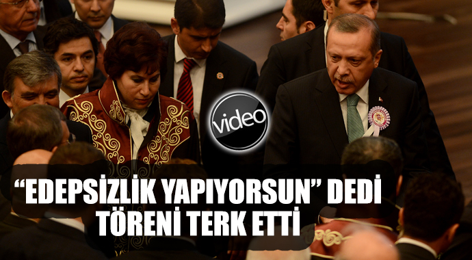 Erdoğan "Edepsiz yapıyorsun" dedi, salonu terketti Erdoğan "Edepsiz yapıyorsun" dedi, salonu terketti