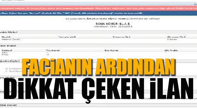 Soma&#039;daki facianın ardından dikkat çeken ilan!