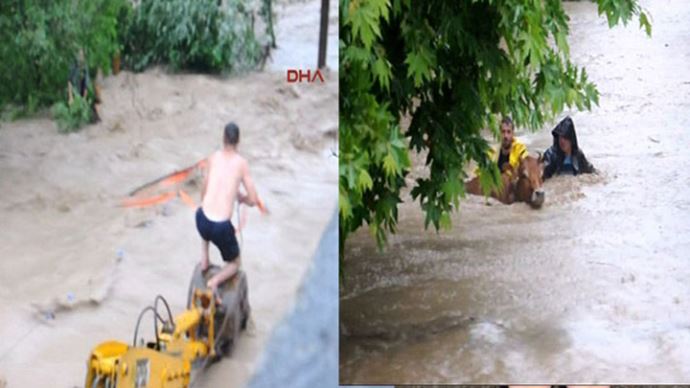 Selde mahsur kaldı, kurtarılmayı böyle bekledi Selde mahsur kaldı, kurtarılmayı böyle bekledi