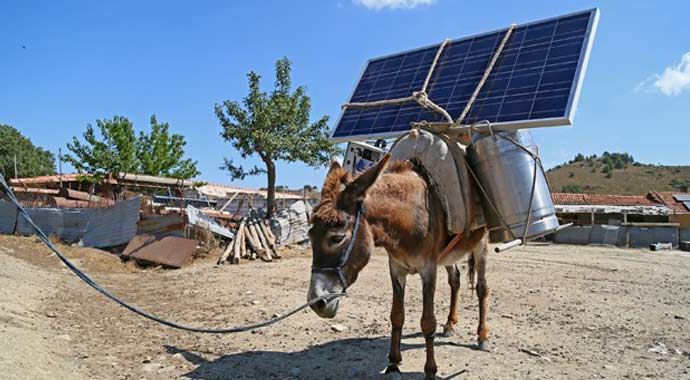 Eşek sırtında güneş enerjisinden yararlanıyorlar