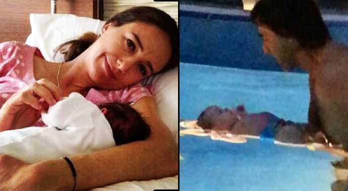 Çağla Kubat'ın kızı suya erken alıştı Çağla Kubat'ın kızı suya erken alıştı