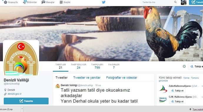 Twitter'da sahte valilik hesabı açıp, tatil tweeti attılar Twitter'da sahte valilik hesabı açıp, tatil tweeti attılar