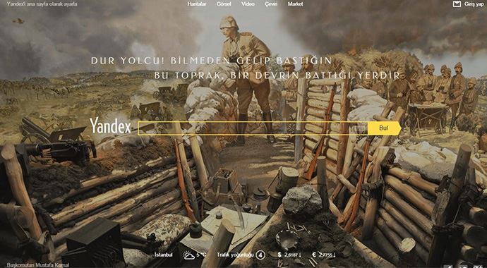 Yandex'ten Çanakkale Zaferi için özel tasarım Yandex'ten Çanakkale Zaferi için özel tasarım