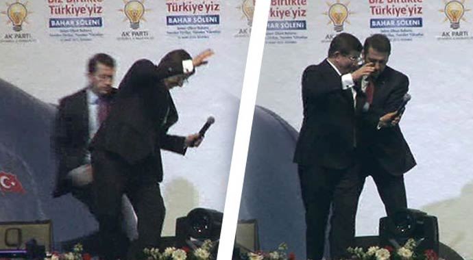 Davutoğlu dengesini kaybetti, koruma son anda yetişti