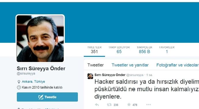 Sırrı Süreyya Önder çalınan hesabını geri aldı