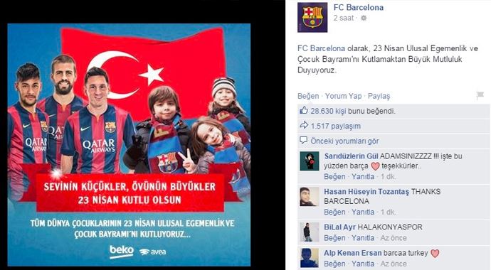 Barcelona'dan 23 Nisan mesajı! Barcelona'dan 23 Nisan mesajı!