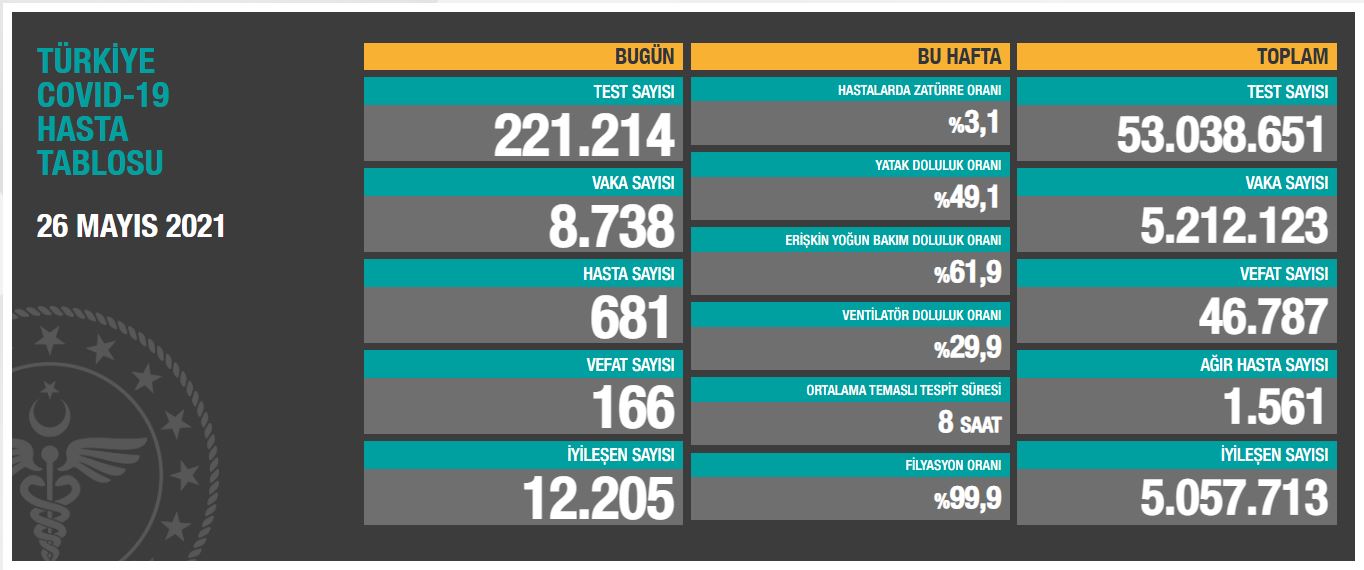 Koronavirüste son tablo açıklandı: 166 can kaybı, 8.738 yeni vaka