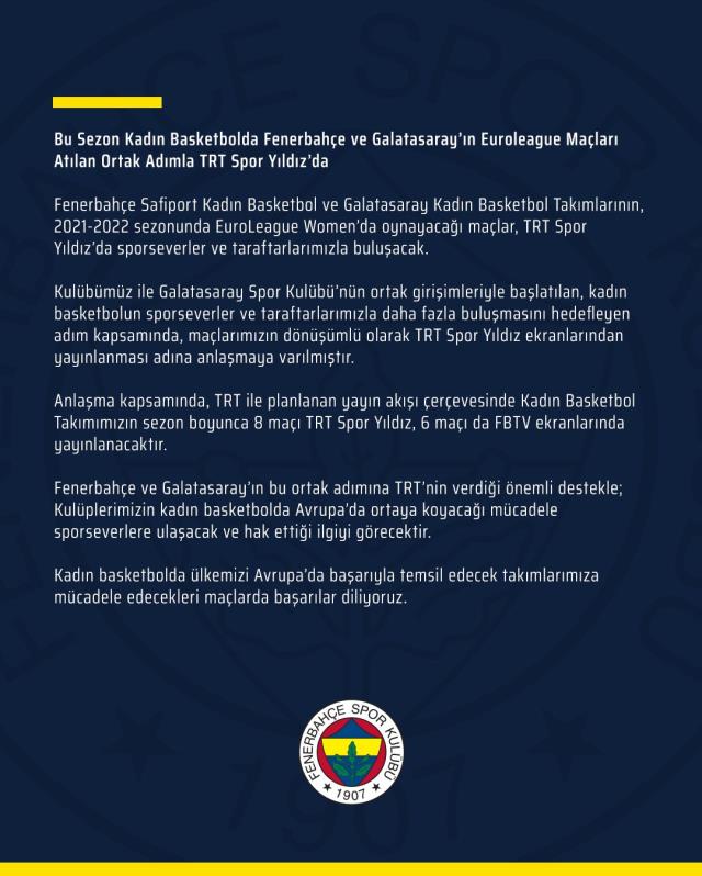 Bu sezon Fenerbahçe ve Galatasaray'ın maçları ortak kanalda yayınlanacak!