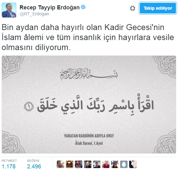 Cumhurbaşkanı Erdoğan'dan Kadir Gecesi mesajı