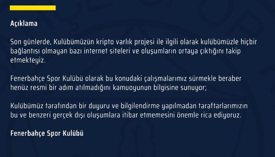 Fenerbahçe'den kripto para açıklaması