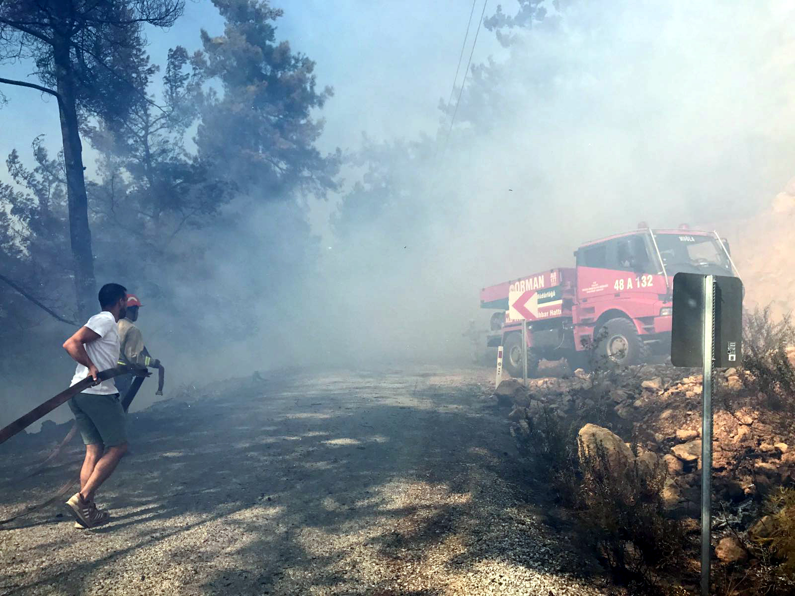 Muğla'da çıkan yangın rüzgarın etkisiyle büyüyor