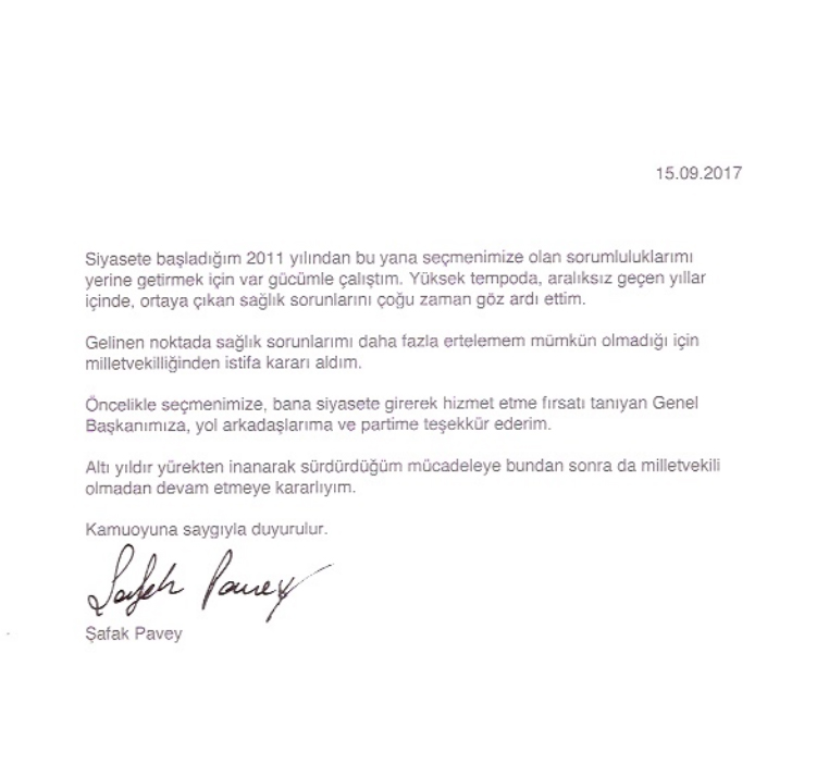 Şafak Pavey, milletvekilliğinden istifa etti