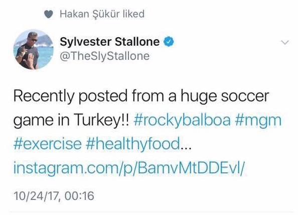 FETÖ'cü Hakan Şükür, Sylvester Stallone'nin paylaşımını beğendi