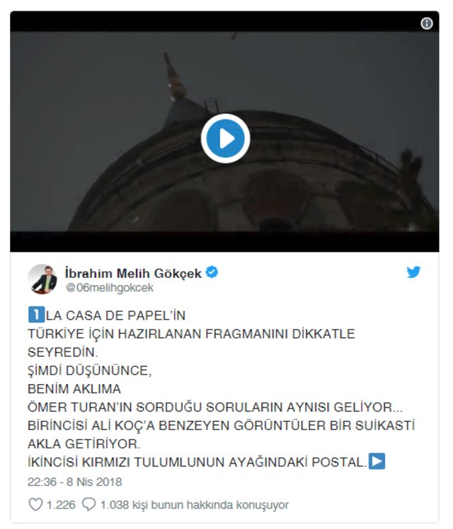 Gökçek'ten La Casa De Papel için bomba iddia: Ali Koç'a suikast, Gezi ve darbe işareti