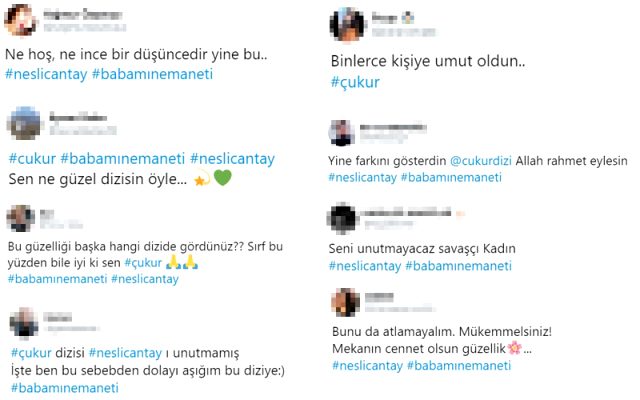 Çukur dizisi, hayatını kaybeden Neslican Tay'ı unutmadı