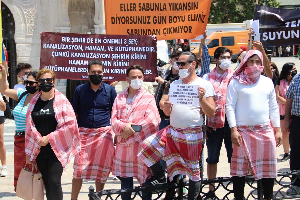 Hamamcılardan peştamalli eylem