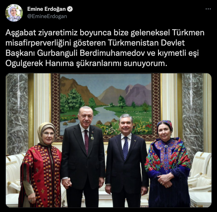 Emine Erdoğan'dan Türkmenistan'a teşekkür