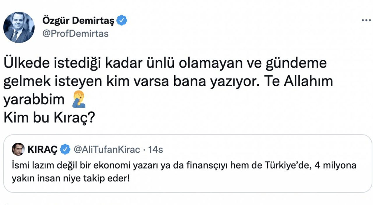 Ekonomist Özgür Demirtaş ile şarkıcı Kıraç Twitter’da fena atıştı