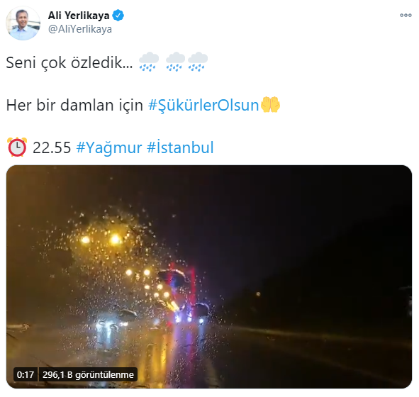 İstanbul Valisi Ali Yerlikaya’dan yağmur paylaşımı