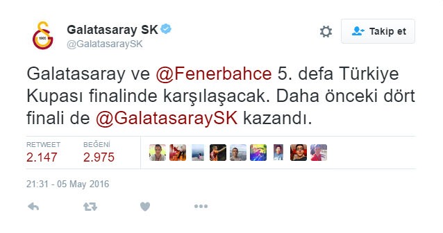 G.Saray'dan F.Bahçe'ye kupa göndermesi