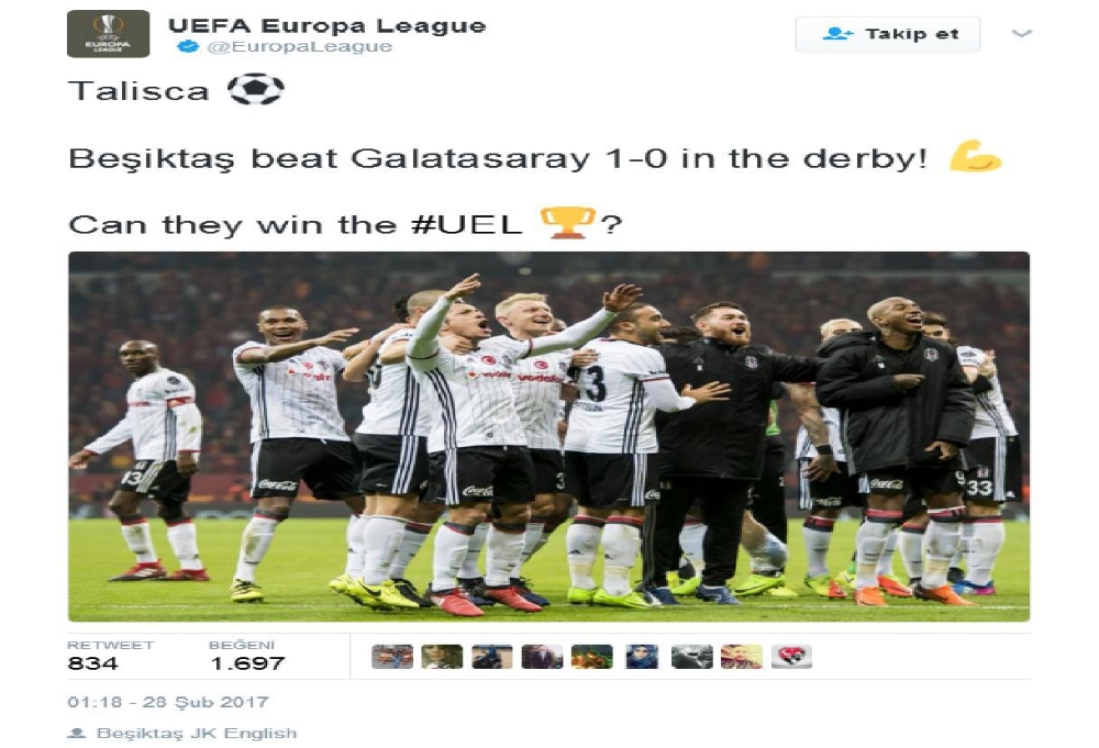 UEFA Beşiktaş’ı tebrik etti